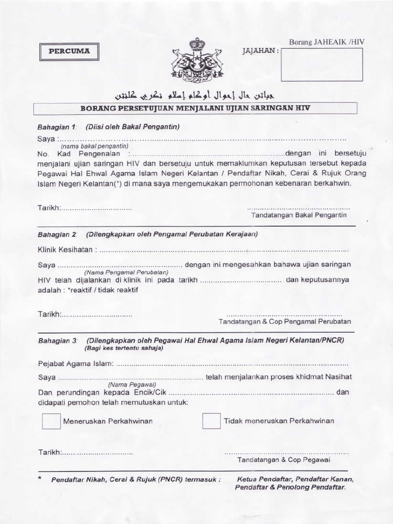 Borang Hiv Kelantan PDF
