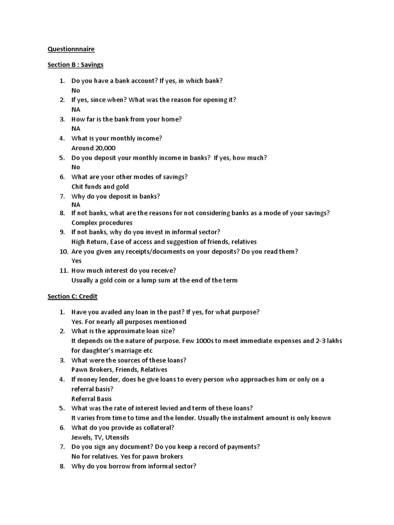 Questionnaire Financial Inclusion PDF