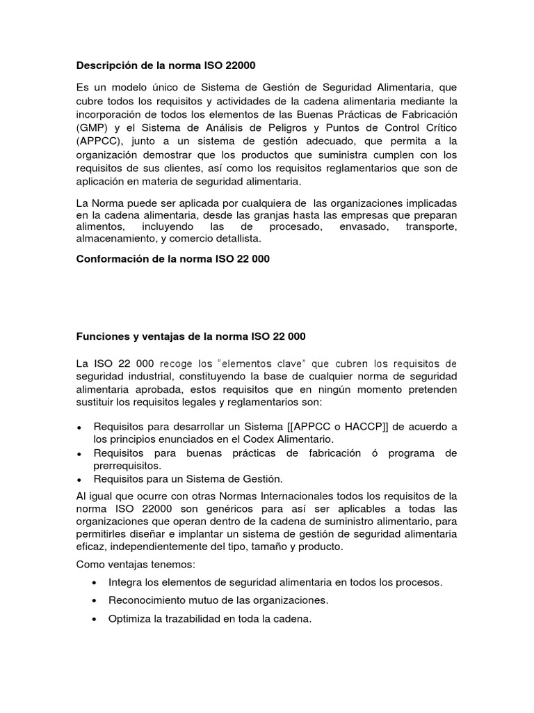 Resumen de la norma ISO 22000 | PDF | Análisis de Riesgo y Puntos ...