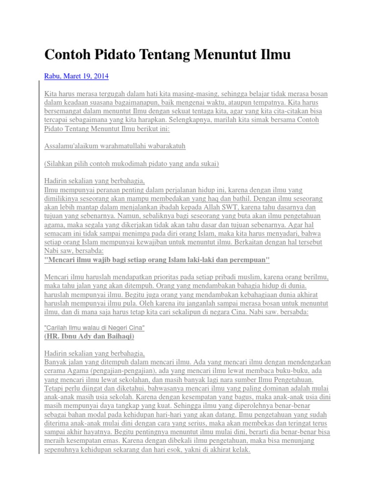 Contoh Teks Pidato Tentang Menuntut Ilmu - Berbagai Teks Penting