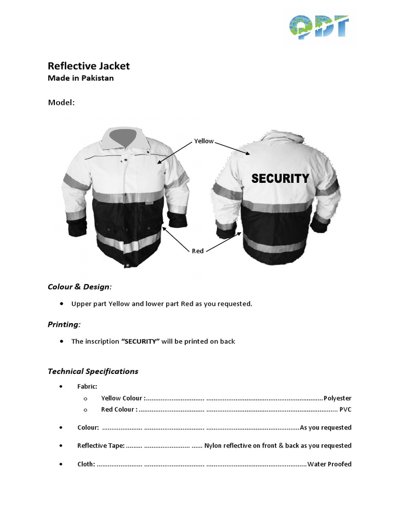 Reflective Jacket Specifications | PDF