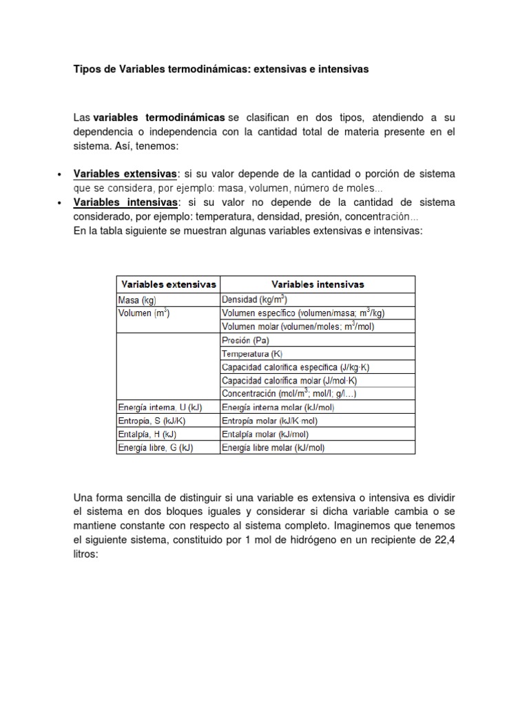 Variables Termodinámicas: Extensivas e Intensivas | PDF | Gases ...