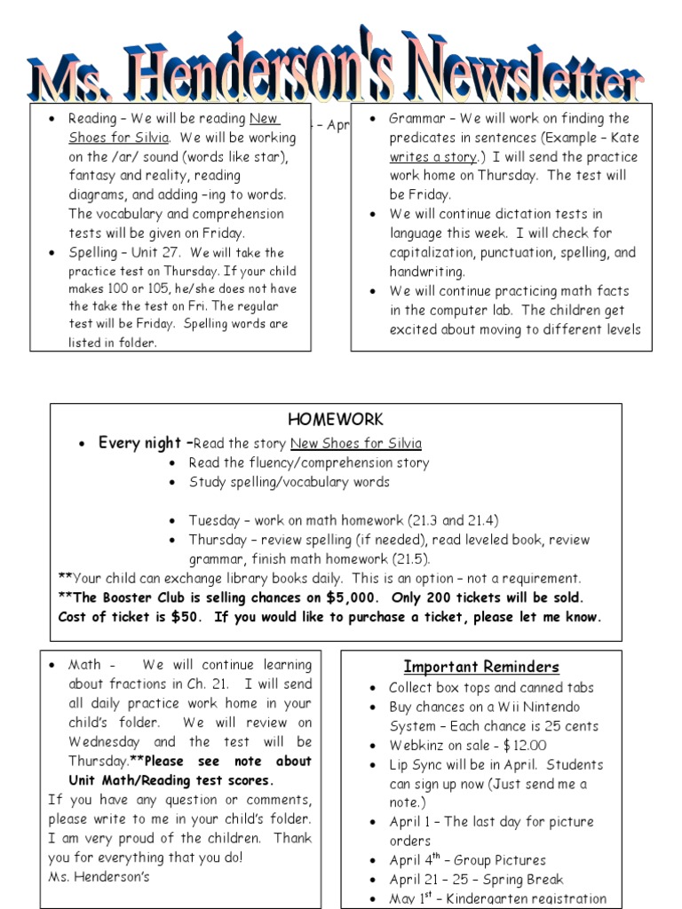 First Grade News March 31 - April 4 2008 | PDF