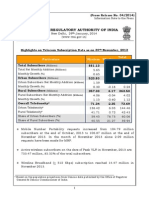 Press Release On Telecom Subscriber Data For The Month of November, 2013