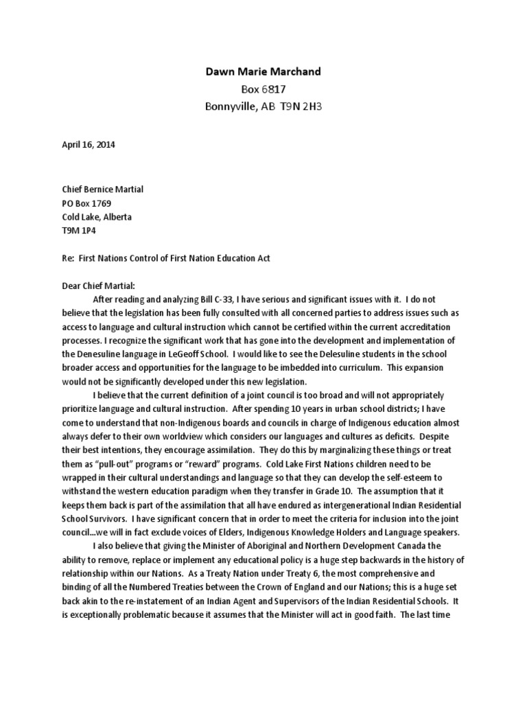 Letter To Chief Bernice Martial | PDF | First Nations | Indigenous Peoples