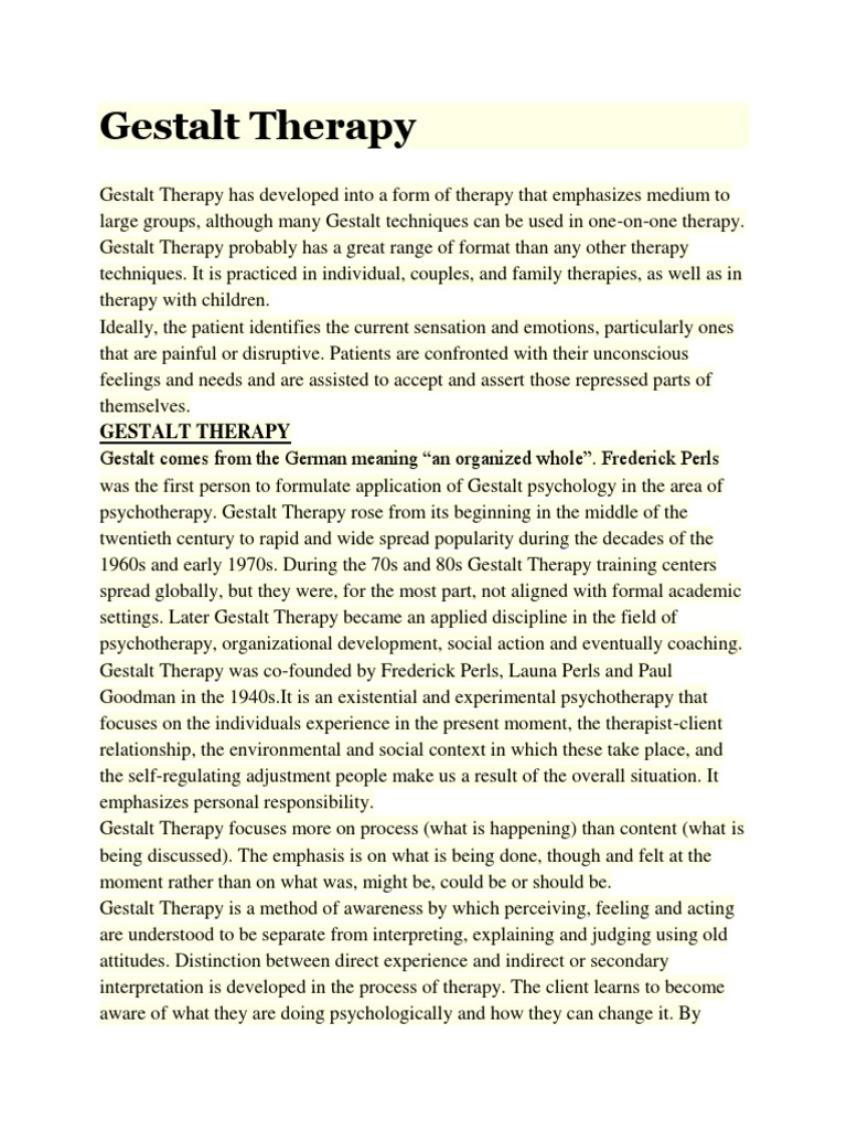 Gestalt Therapy PDF Gestalt Therapy Therapy
