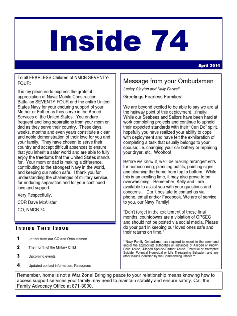 Inside 74: Message From Your Ombudsmen | PDF | United States Navy ...