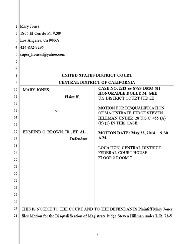Motion To Disqualifying Judge Hillman | PDF | United States ...