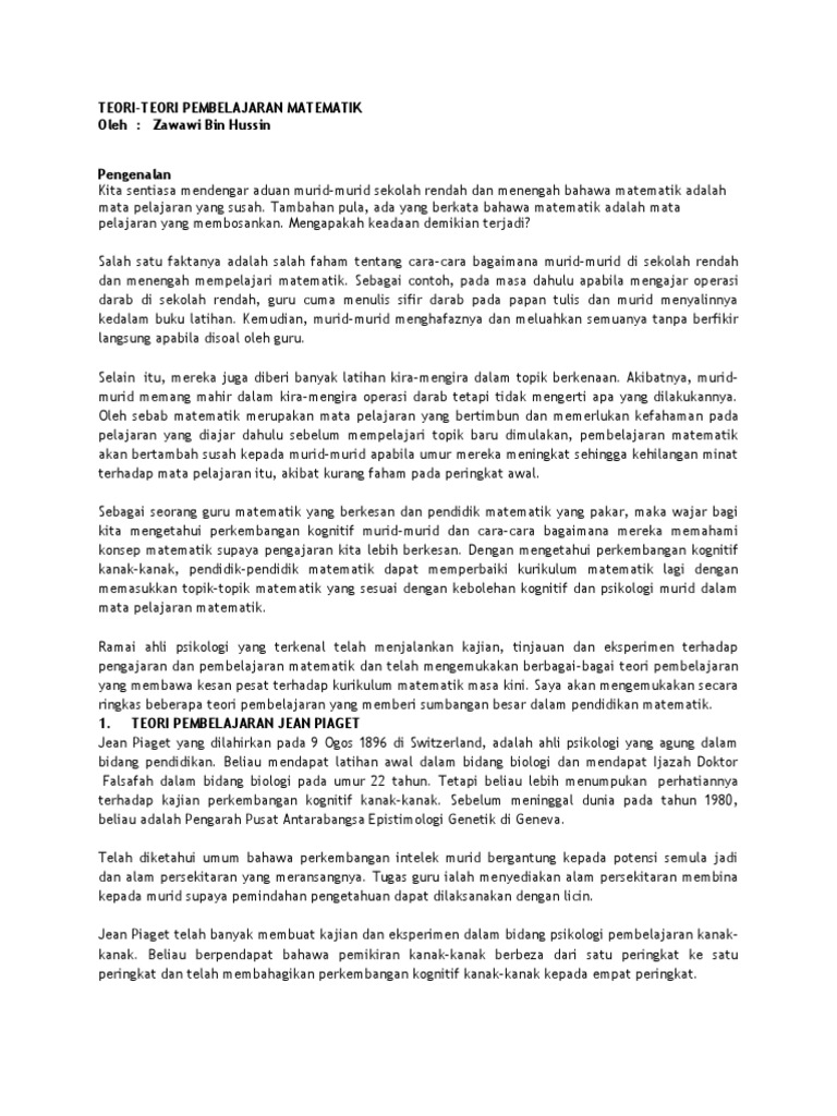 Teori Pembelajran Matematik Bruner Pdf