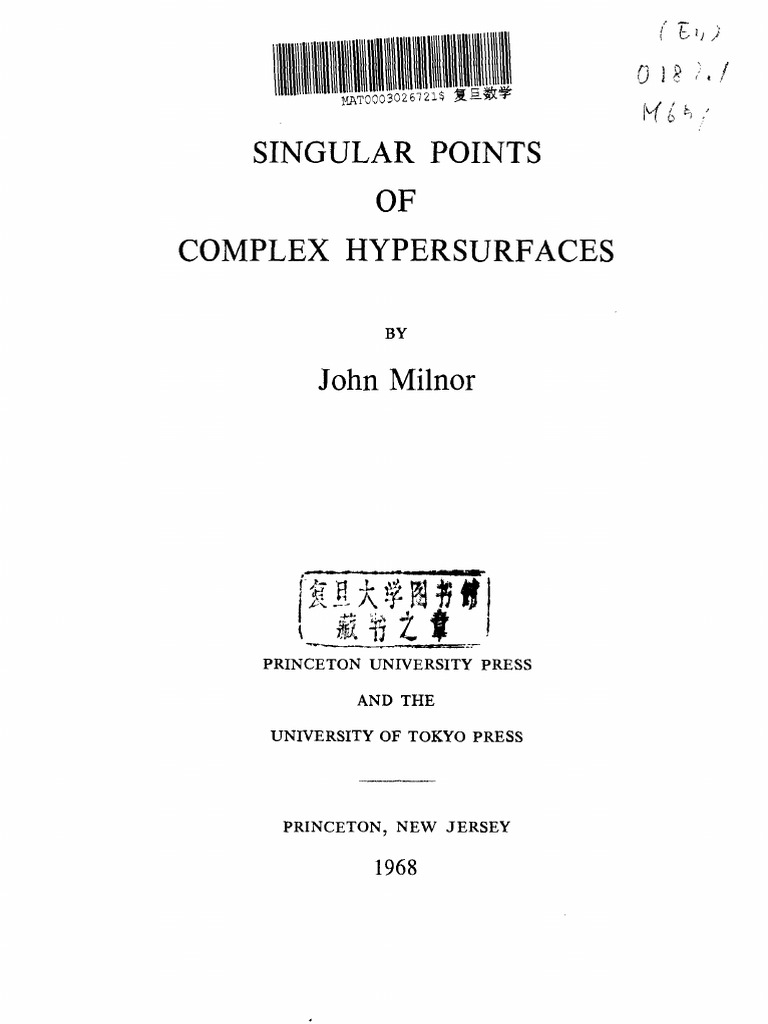 Singular Points of Complex Hypersurfaces John Willard Milnor PDF