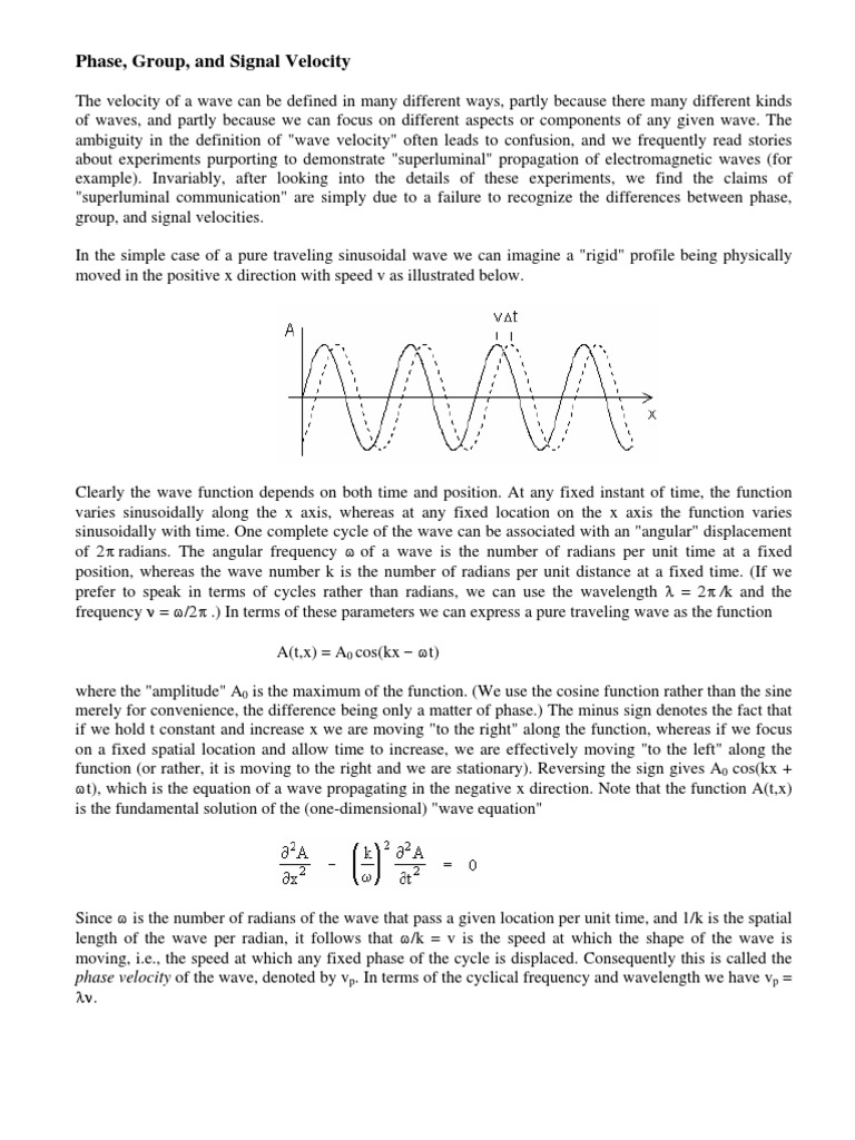 Understanding Phase, Group, and Signal Velocity | PDF | Waves ...