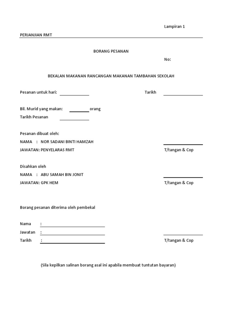 Borang Pesanan Rmt Pdf