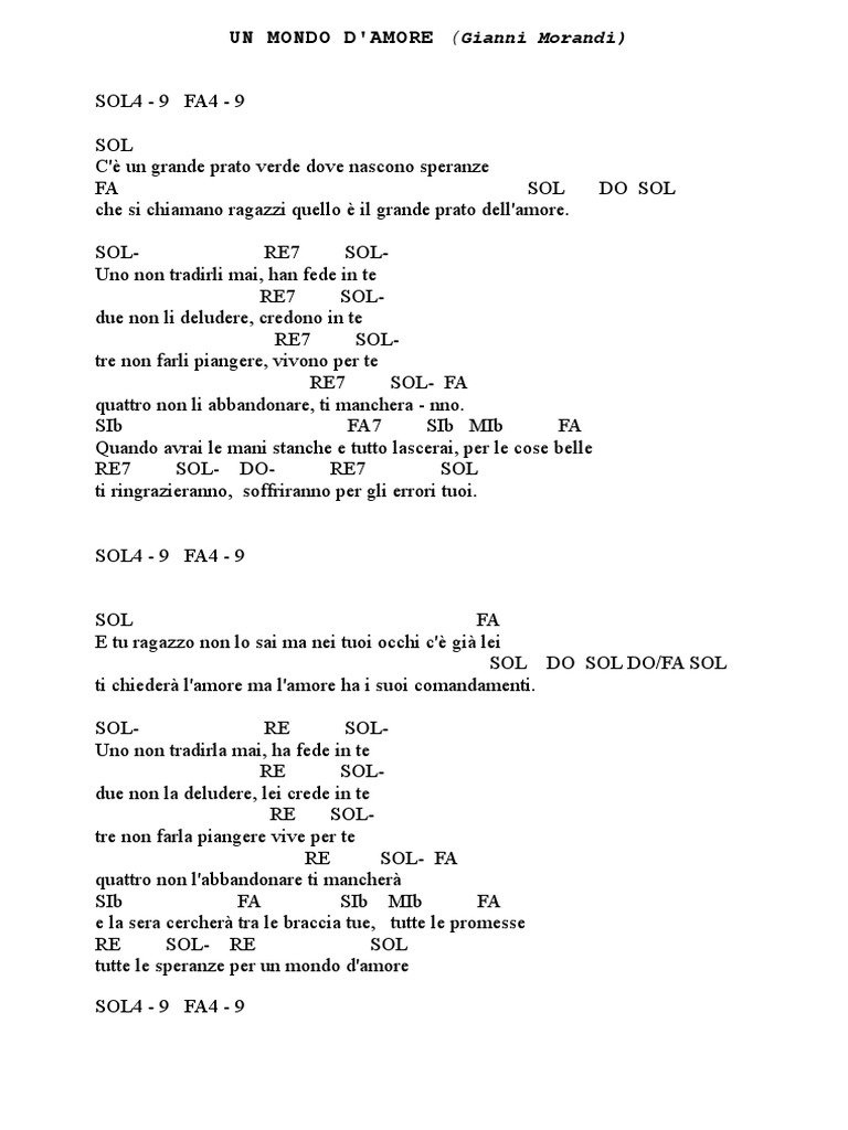 Cera Un Grande Prato Verde Accordi