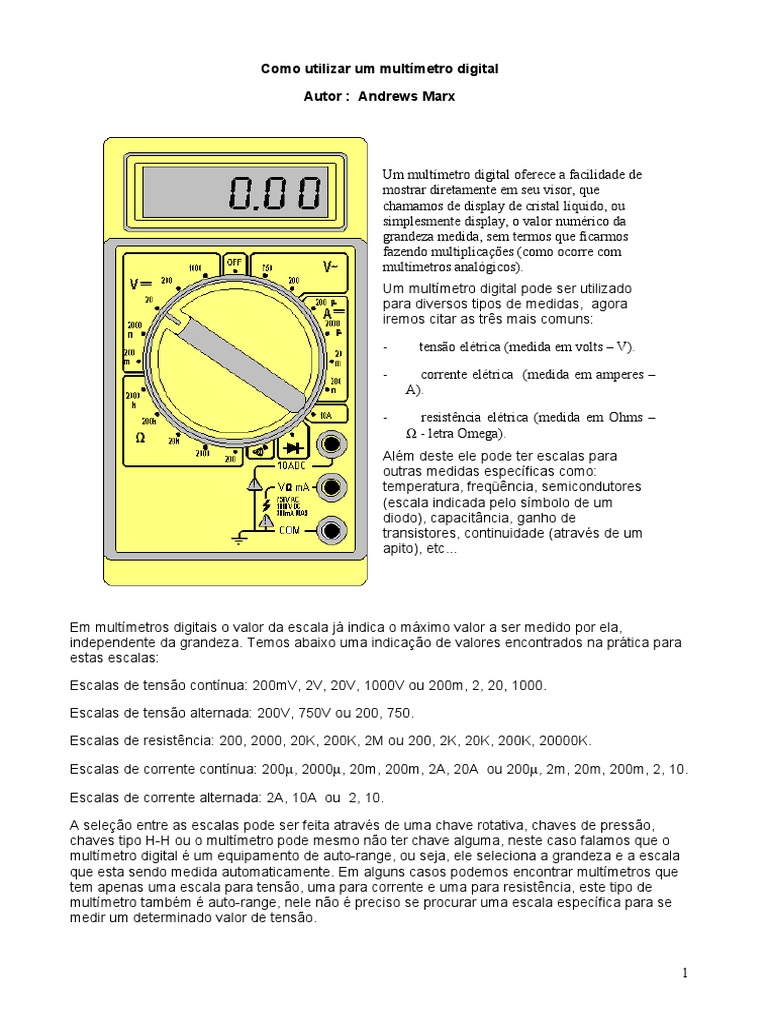 Como Utilizar Um Multimetro Digital Pdf