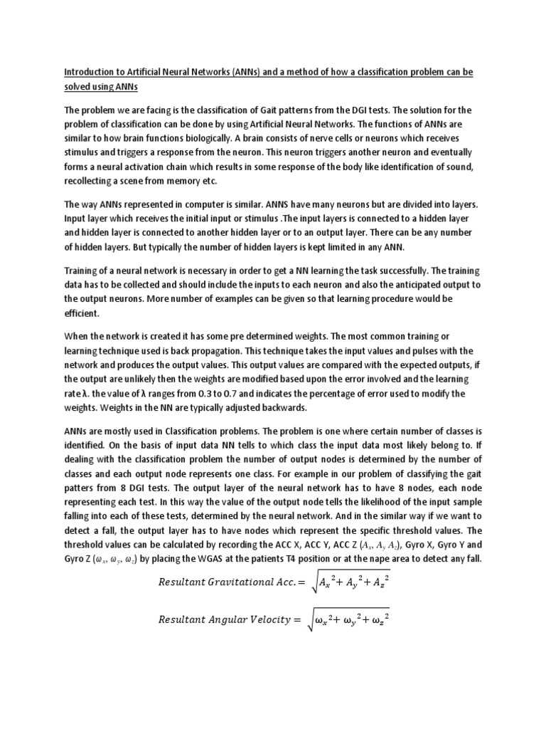 Brief Note On ANNs To Our Classification Problem Statement PDF