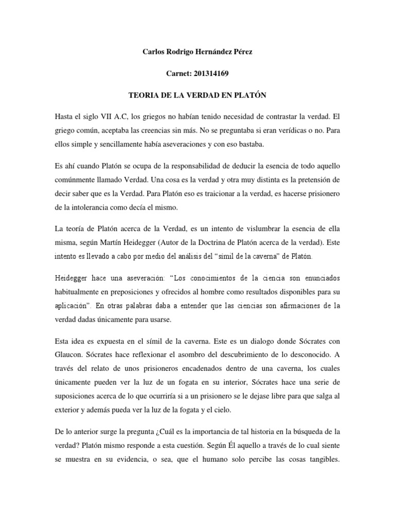 Teoria De La Verdad En Platón Pdf Platón Verdad