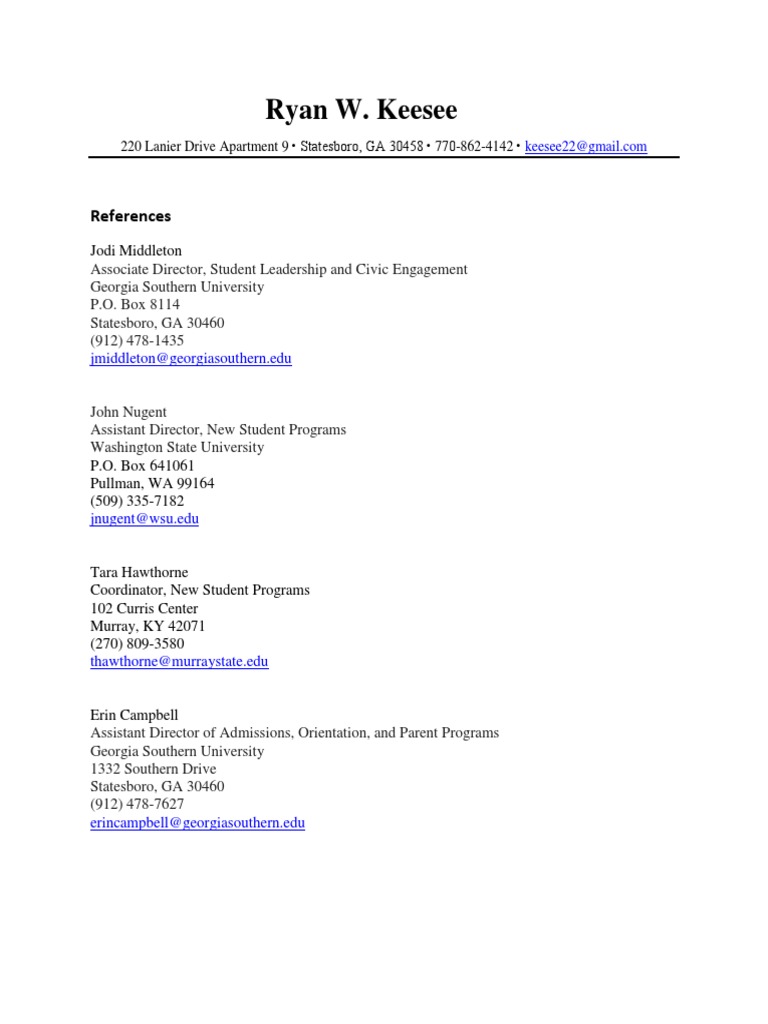 Professional References for Ryan Keesee | PDF