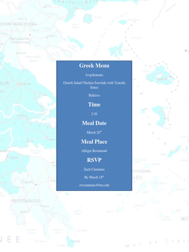 Greek Menu for March 20th Event | PDF