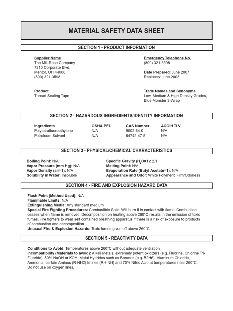 MSDS Blue Monster Tape Chemical Substances Chemistry