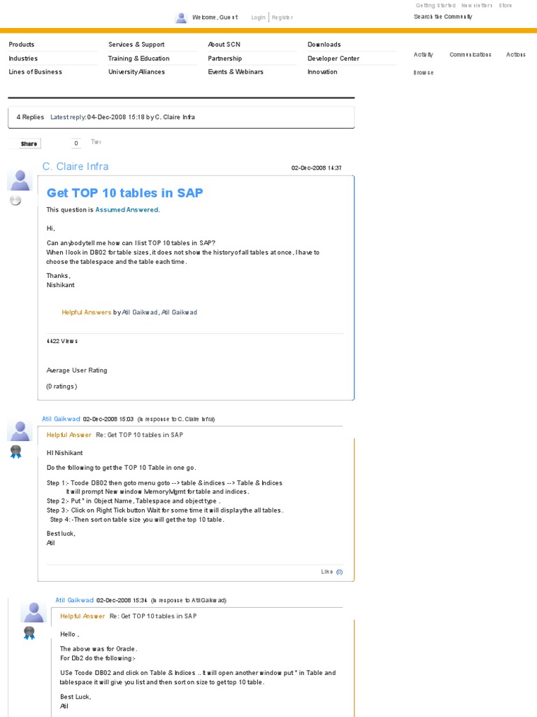 Get TOP 10 Tables in SAP SCN PDF Computer Data Cyberspace