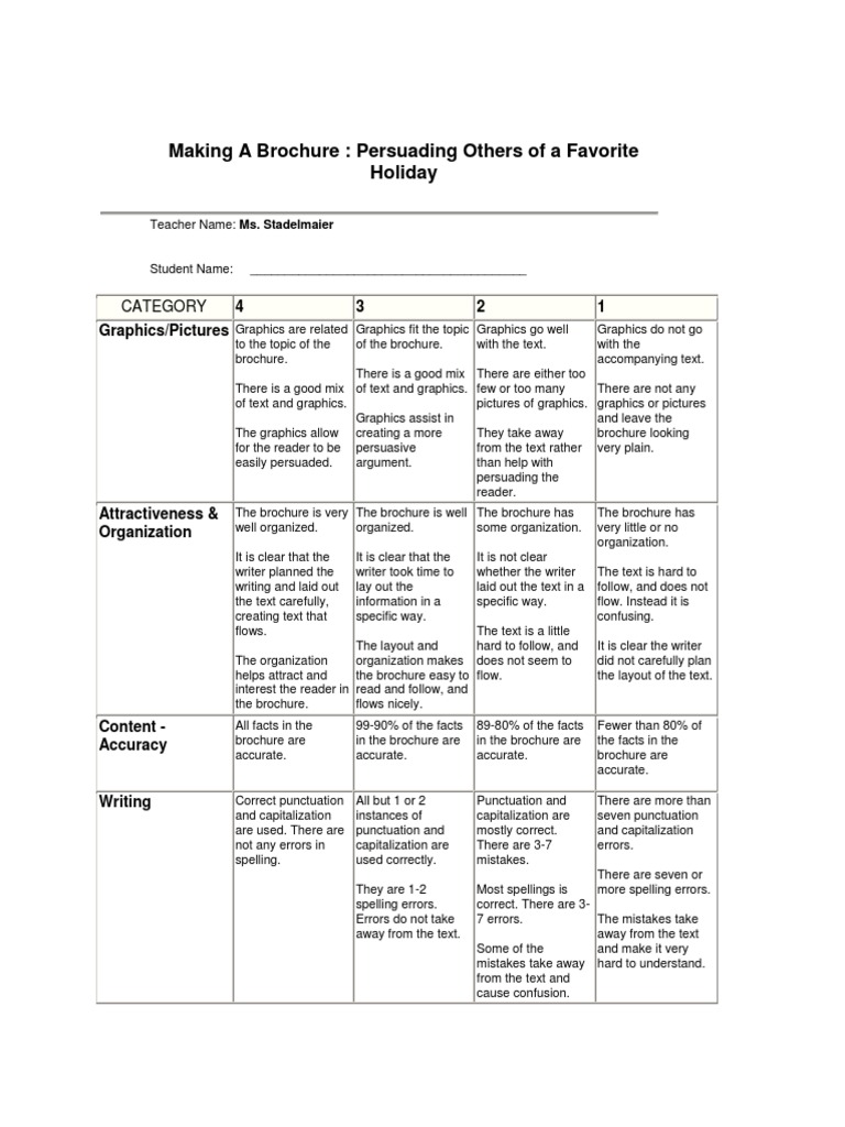 Making A Brochure Rubric PDF Graphics Cognition