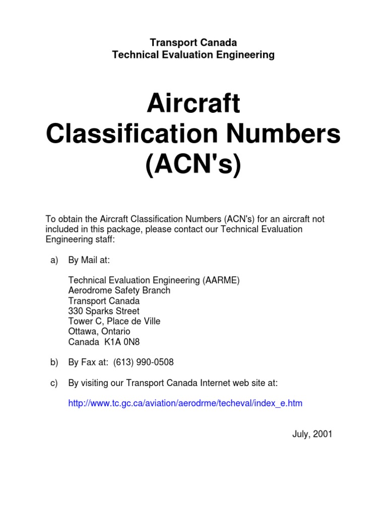 ACN's Tables Aircrafts Classification Numbers PDF Monoplane