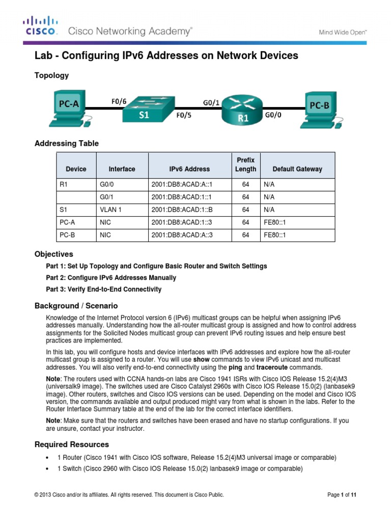 8.2.5.5 Lab Configuring IPv6 Addresses on Network Devices I Pv6