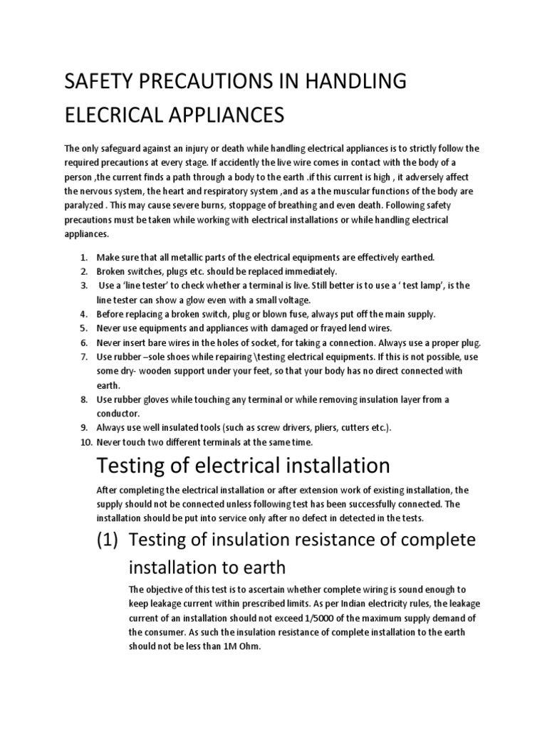 Safety Precautions in Handling Elecrical Appliances Circuit Diagram