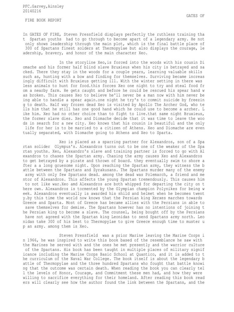 Gates of Fire Book Report Sparta Violence