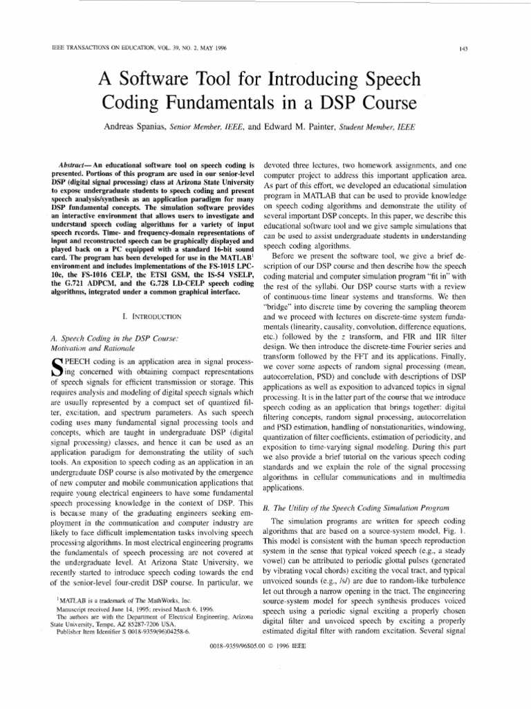 A Software Tool For Introducing Speech Coding Fundamentals in A DSP ...