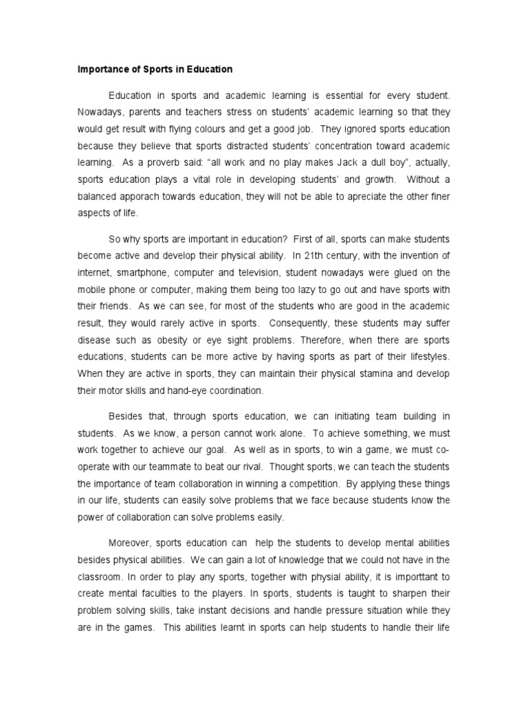 The Vital Role of Sports in Education | PDF | Teachers | Cognition