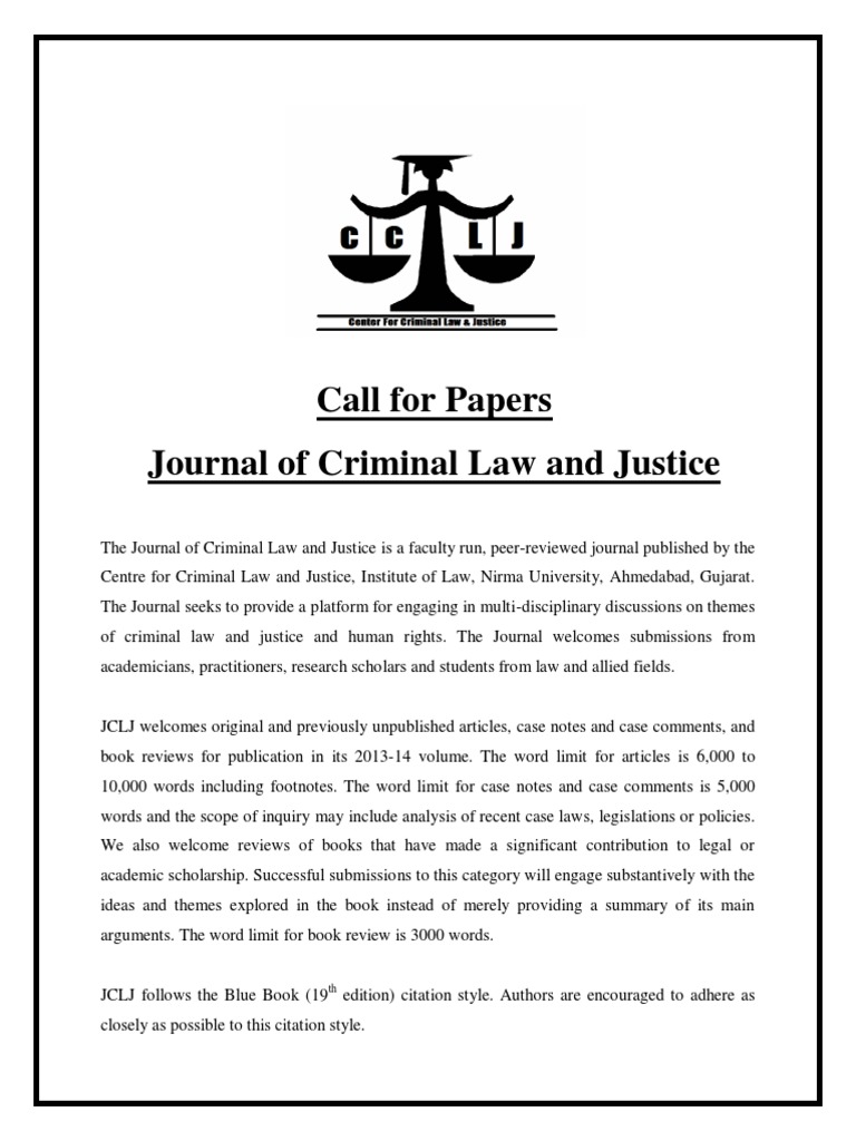Call for Papers: Criminal Law Journal | PDF