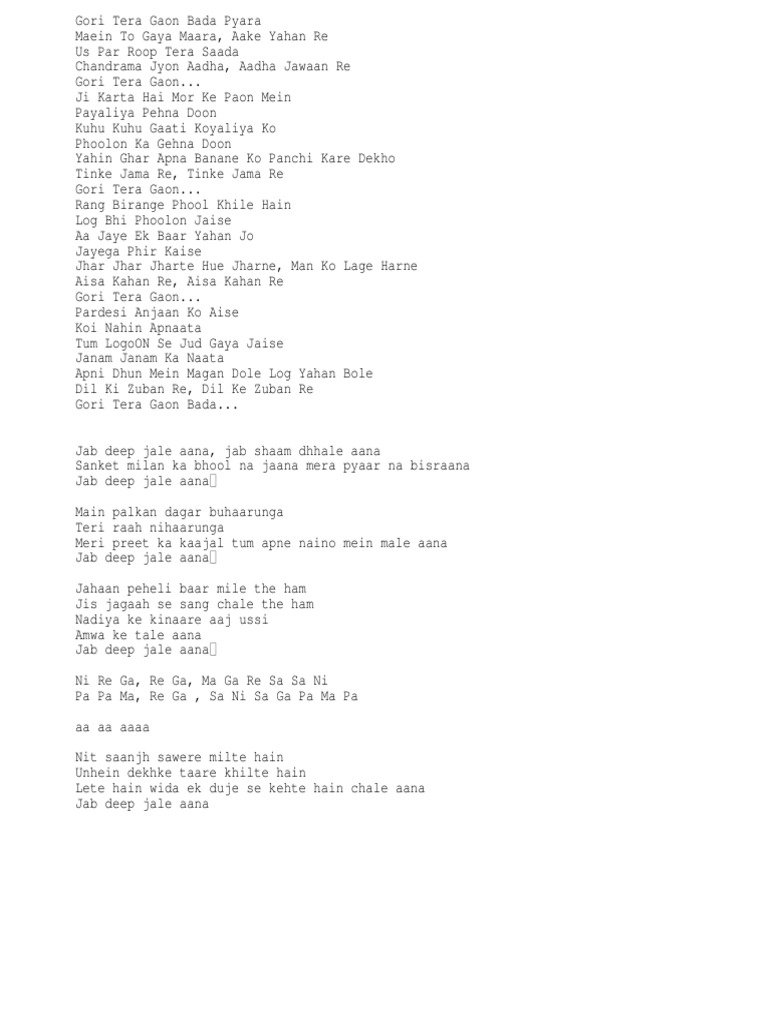 Gori Tera Gaon Lyrics Pdf