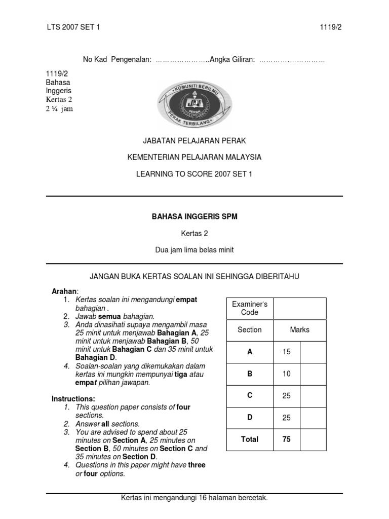 SPM English Paper 2 Sample Questions | PDF