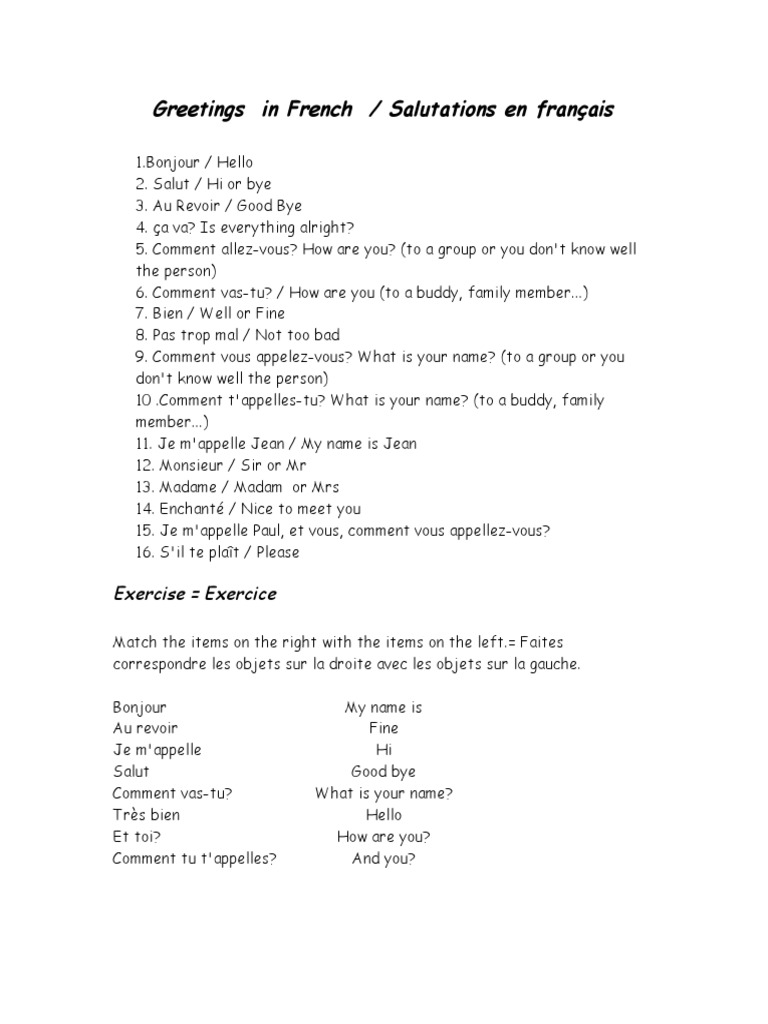 Salutations en français : Guide pratique | PDF