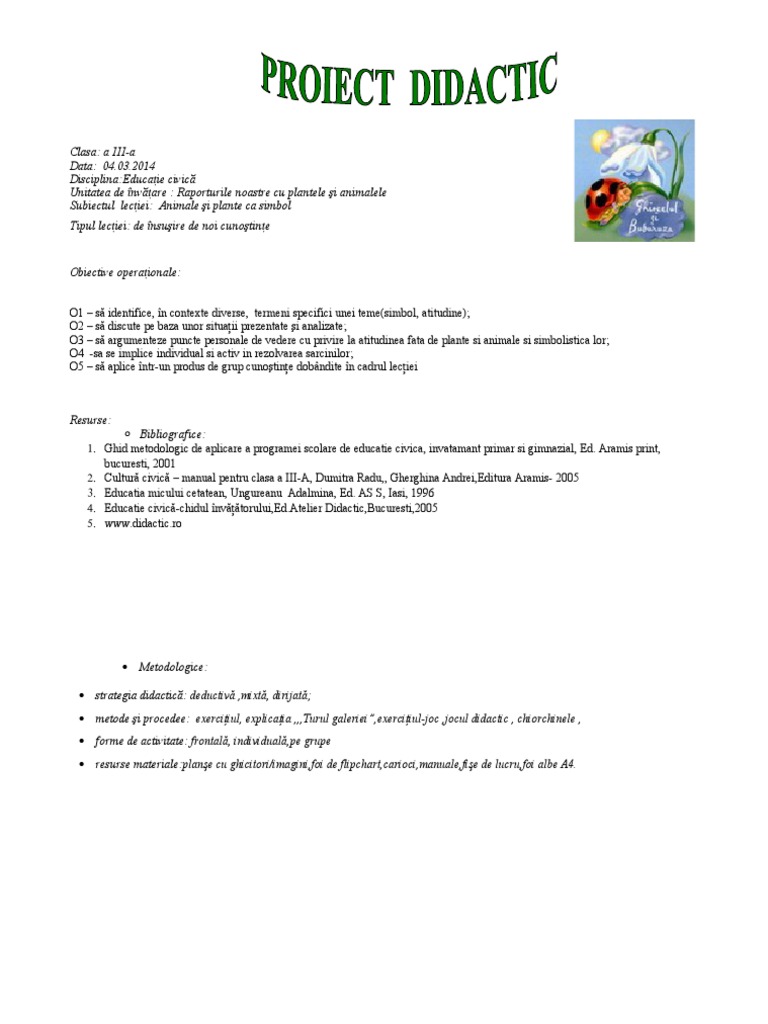 Proiect De Lectie Ed Civica Cls A Iii A