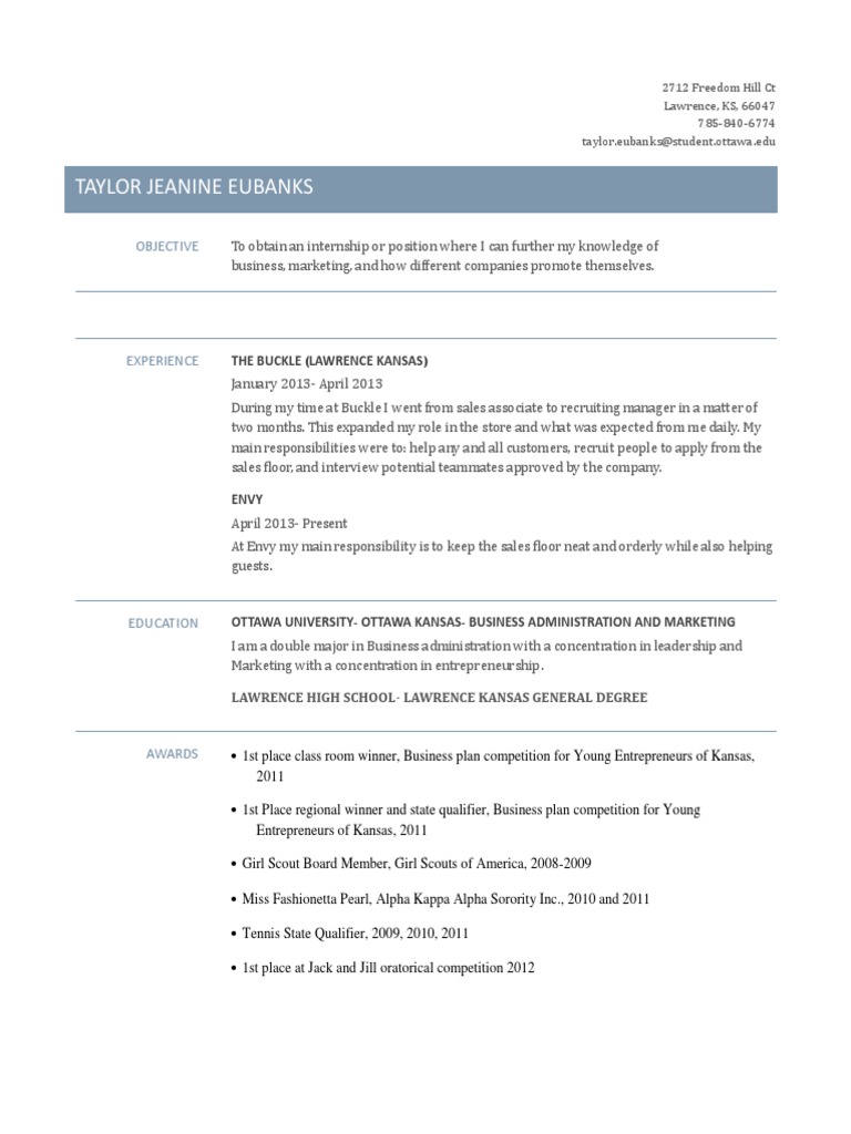 Business Marketing Internship Resume | PDF | Career & Growth