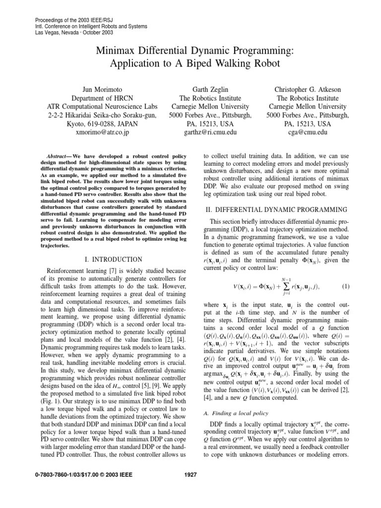 Application To A Biped Walking Robot | PDF | Errors And Residuals ...