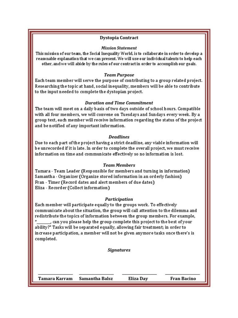 Dystopian Project Team Contract | PDF