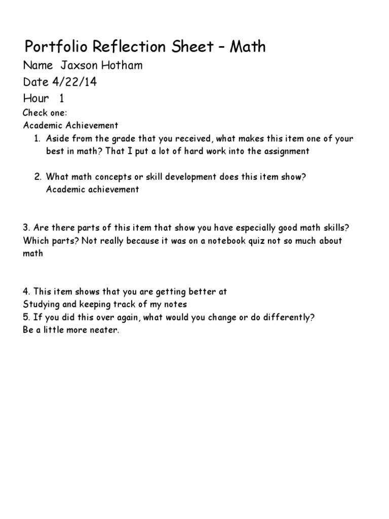 Student Math Reflection | PDF | Computers