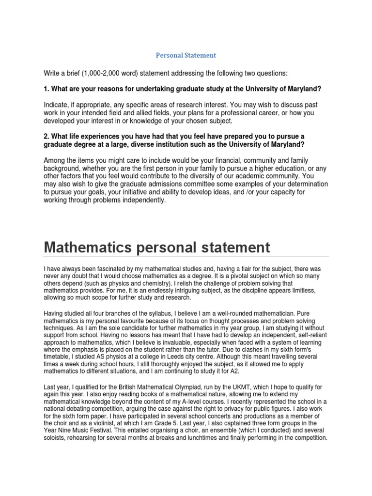 maths personal statement template