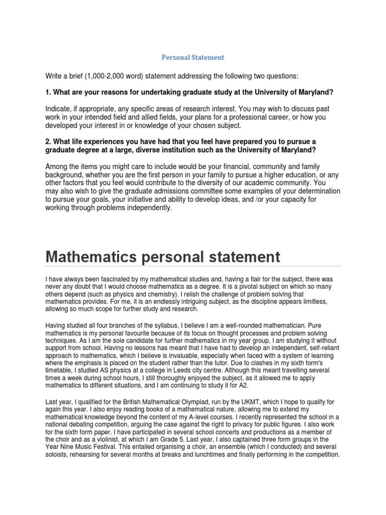 mathematics personal statement examples teacher