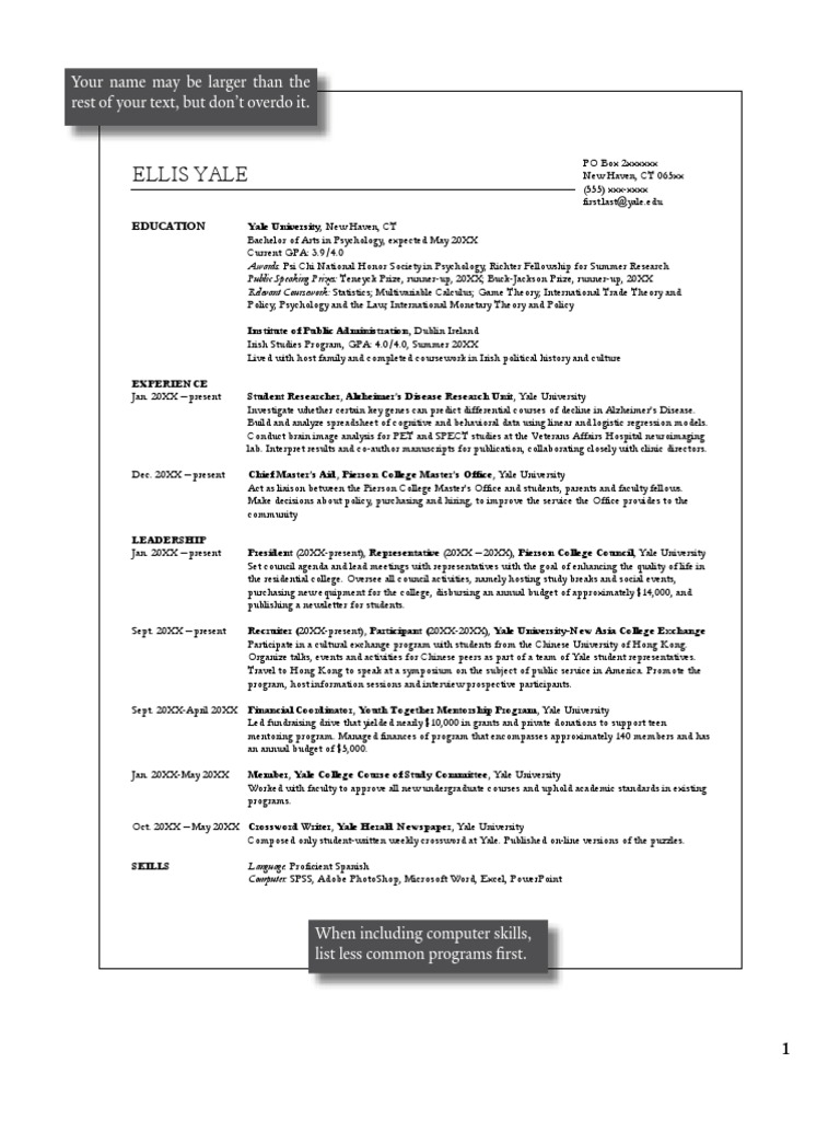 yale ocs resume template