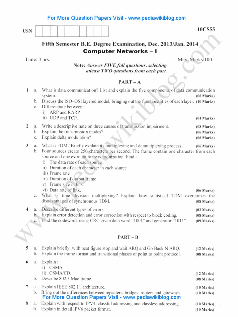 Computer Networks Exam Paper - B.E. Degree | PDF | Computer ...