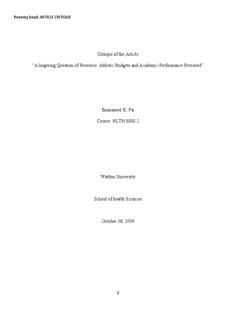 How to Critique a Journal Article  Sat  Statistical Significance