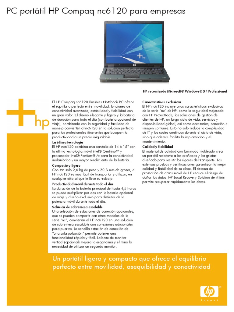 PC Portátil HP nx9030 XP SP2 de segunda mano por 100 EUR en Madrid en