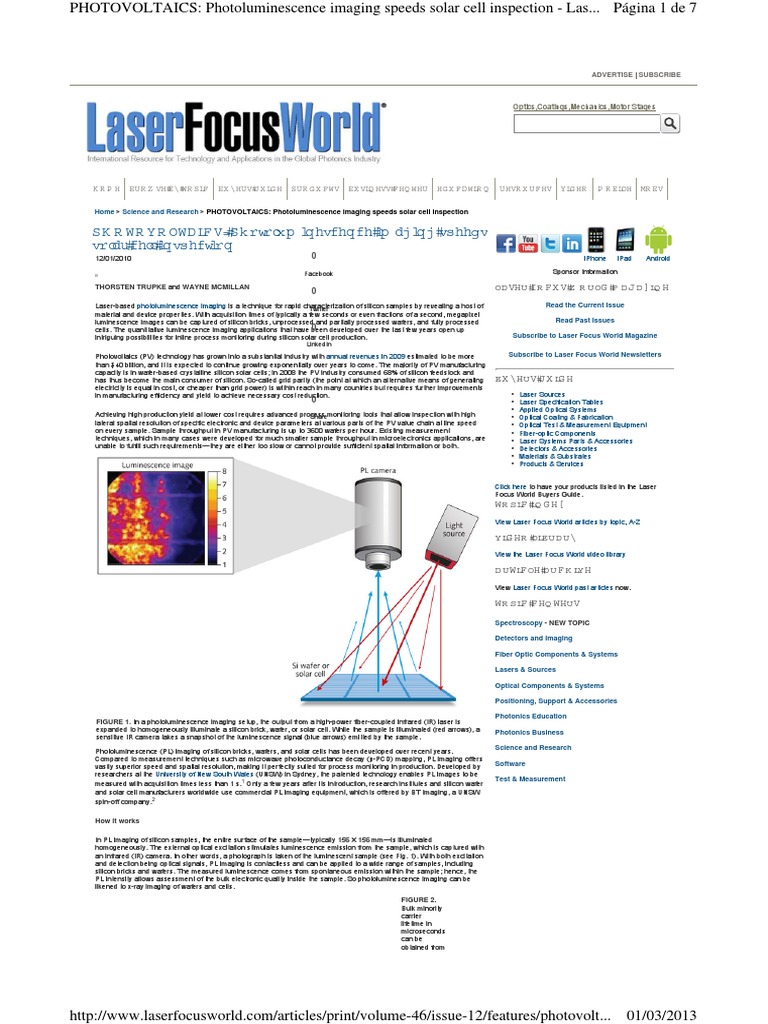 Photoluminescence Imaging Speeds Solar Cell Inspection | PDF | Solar ...