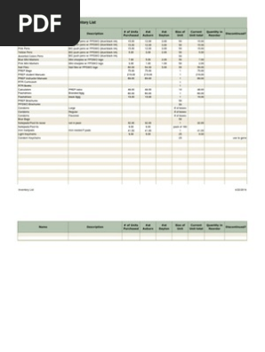 inventory list