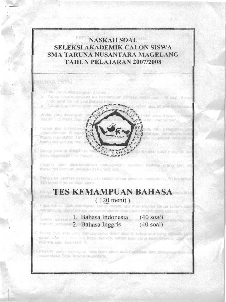 Soal Tes Ujian Sma Taruna Nusantara
