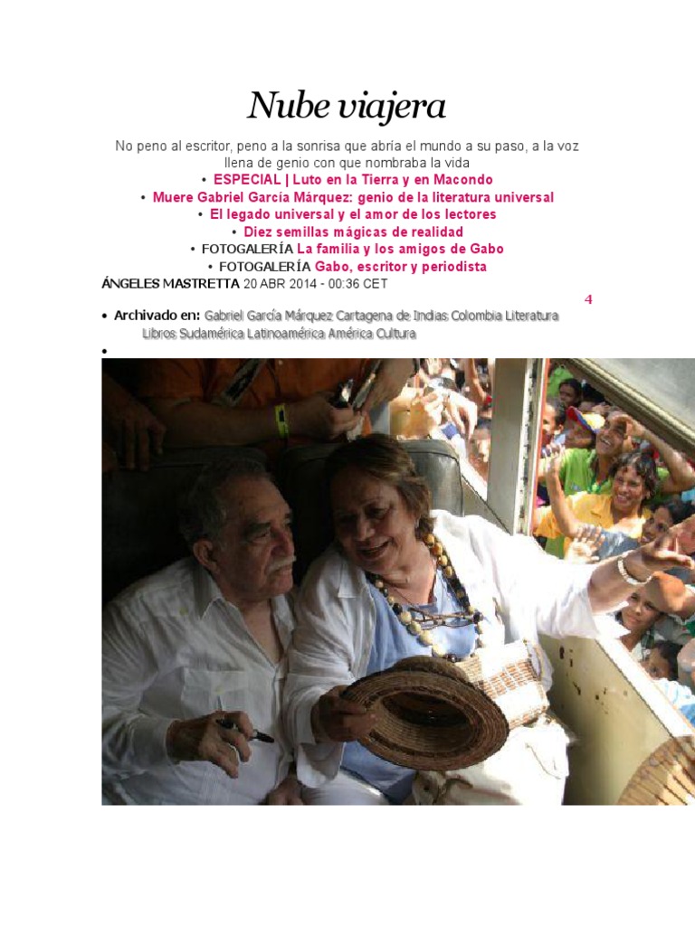 Nube Viajera Gabriel Garcia Marquez Ficcion Y Literatura scribd